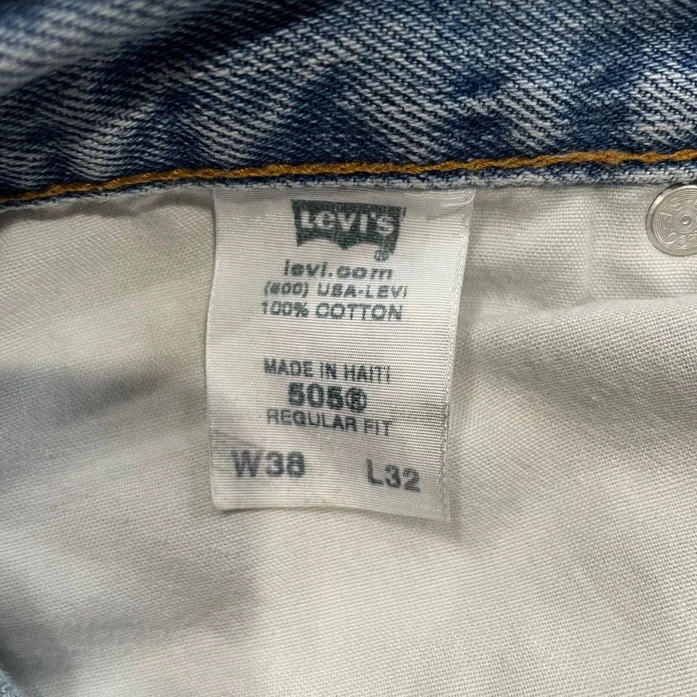 Levis 505 Regular Fit Jeans Mens‎ 38x32 Light Wash Thrashed Distressed Workwear